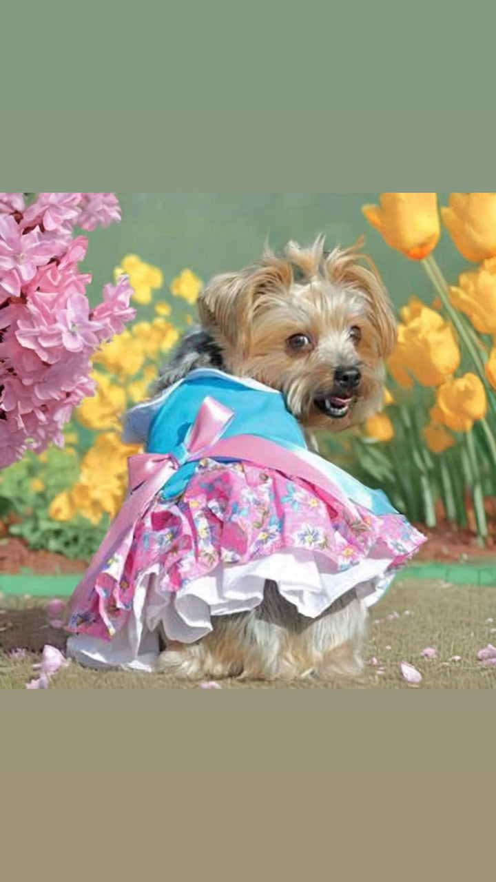 Pink and Blue Plumeria Floral Dog Dress - My Best Friend Furever