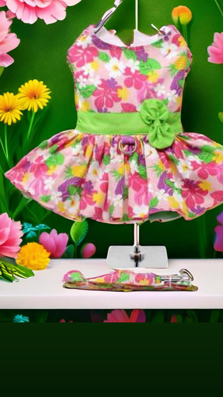 Pink Hawaiian Floral Dog Harness Dress - My Best Friend Furever