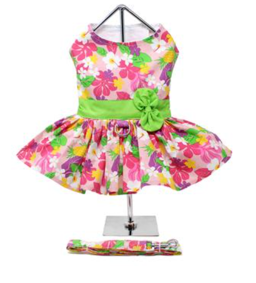 Pink Hawaiian Floral Dog Harness Dress - My Best Friend Furever