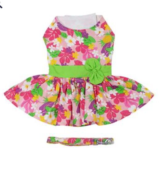 Pink Hawaiian Floral Dog Harness Dress - My Best Friend Furever