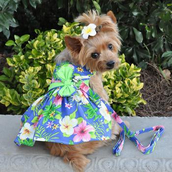 Blue Lagoon Hawaiian Hibiscus Harness Dress - My Best Friend Furever