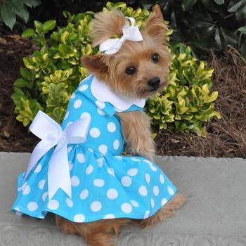 Blue and White Polka Dot Harness Dress - My Best Friend Furever