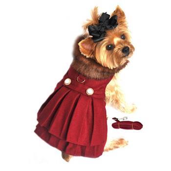 Wool Dog Coat with Faux Fur Collar - Harness Style with Black Fur Trim and Accent Buttons - Elegant Pet Outerwear - My Best Friend Furever