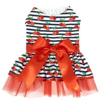 Cherry Stripe Harness Dress with Matching Leash - My Best Friend Furever
