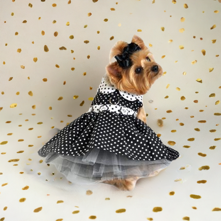 Black and White Polka Dot Harness Dress - My Best Friend Furever