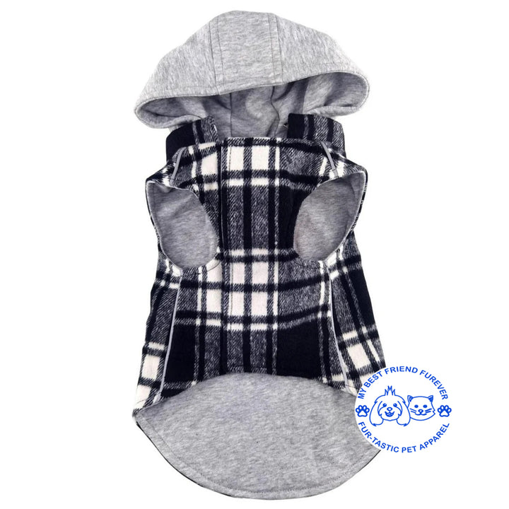 Plaid Weekender Dog Sweatshirt Hoodie - Quilted, Reflective & Jersey-Lined Puffer with Zip-Off Hood - Stylish Pet Outerwear - My Best Friend Furever