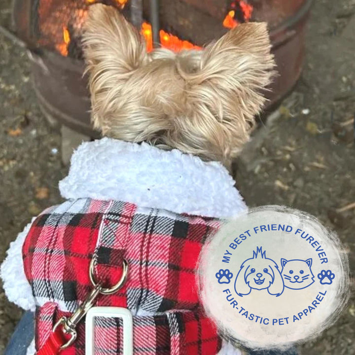 Sherpa Lined Dog Harness Coat - Designer Classic with Warm Fleece Collar & Leash - High-Quality Cotton/Polyblend Outer - My Best Friend Furever