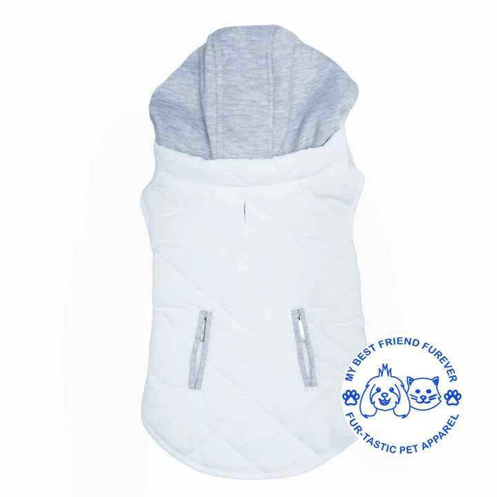 Quilted Weekender Dog Sweatshirt Hoodie -Zip-Off Hood & Reflective Stripes - Cozy Jersey Lined Puffer for Pets - My Best Friend Furever