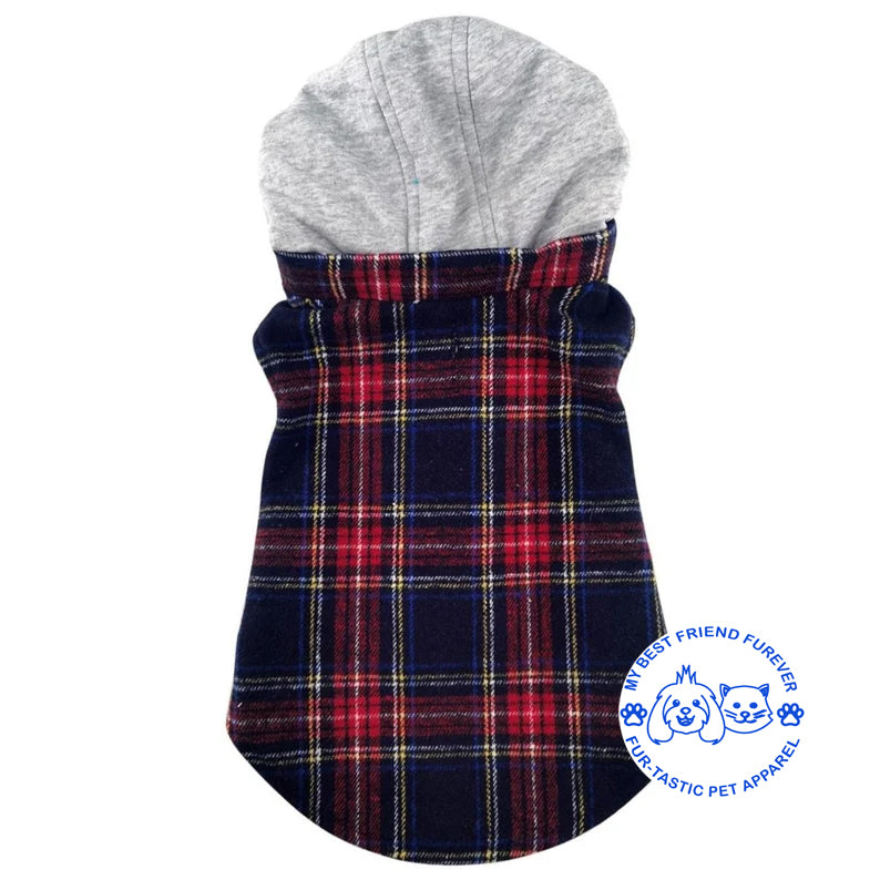 Plaid Weekender Dog Sweatshirt Hoodie - Quilted, Reflective & Jersey-Lined Puffer with Zip-Off Hood - Stylish Pet Outerwear - My Best Friend Furever