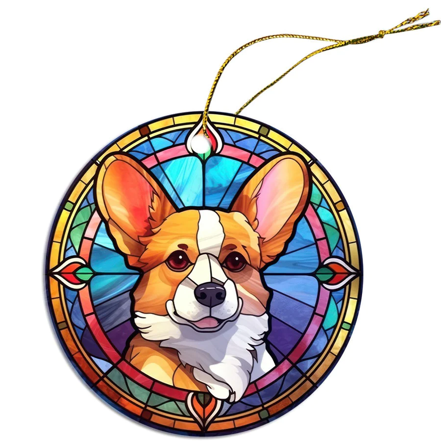 Corgi Christmas Ornament in Stained Glass Style - My Best Friend Furever
