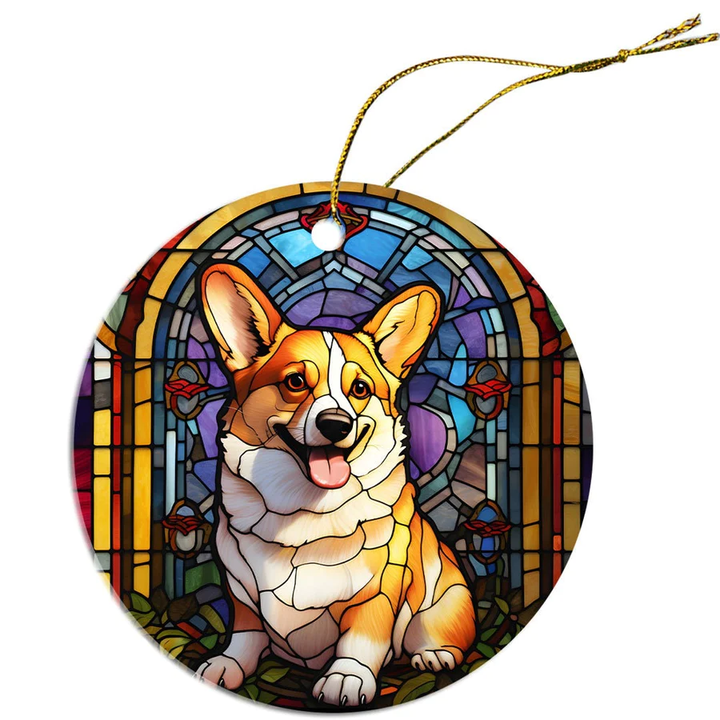 Corgi Christmas Ornament in Stained Glass Style - My Best Friend Furever