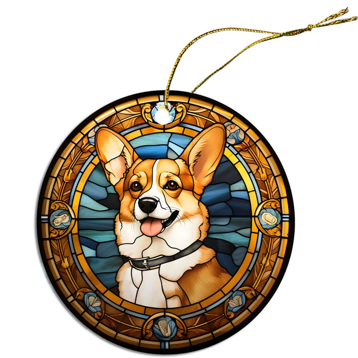 Corgi Christmas Ornament in Stained Glass Style - My Best Friend Furever