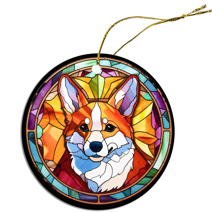 Corgi Christmas Ornament in Stained Glass Style - My Best Friend Furever