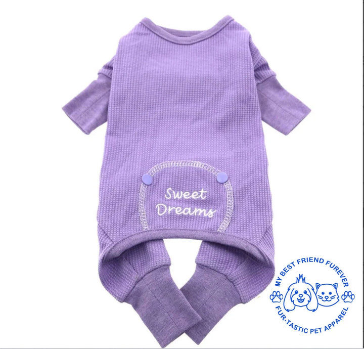 Sweet Dreams Embroidered Dog Pajamas - Stylish Pet Sleepwear in Various Colors with Open Tail End - My Best Friend Furever