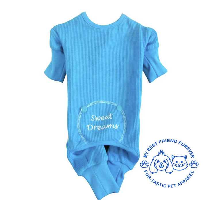Sweet Dreams Embroidered Dog Pajamas - Stylish Pet Sleepwear in Various Colors with Open Tail End - My Best Friend Furever