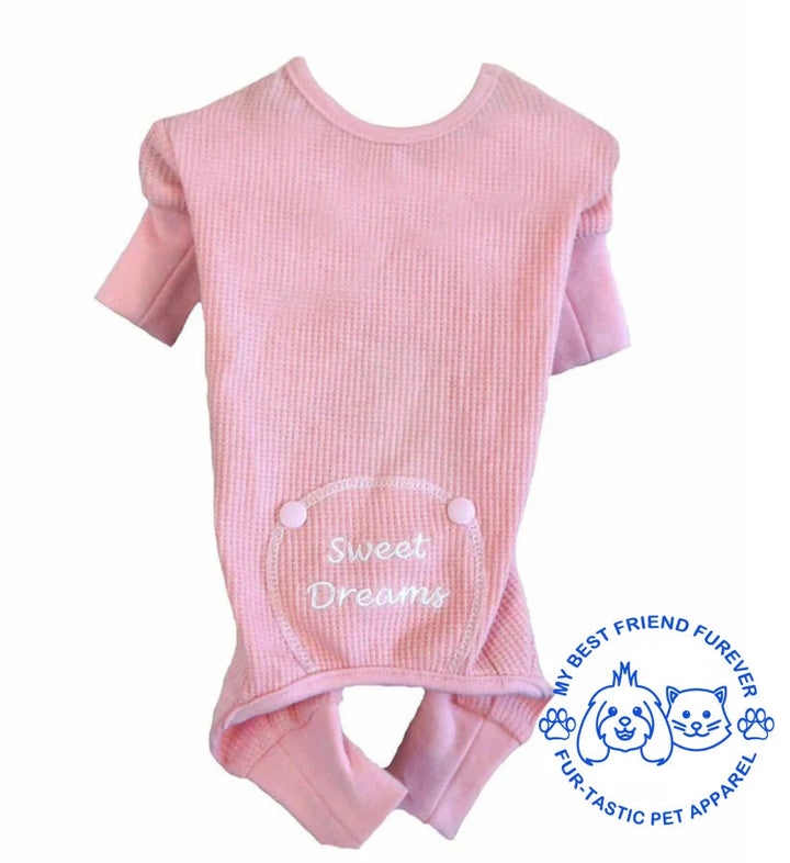 Sweet Dreams Embroidered Dog Pajamas - Stylish Pet Sleepwear in Various Colors with Open Tail End - My Best Friend Furever