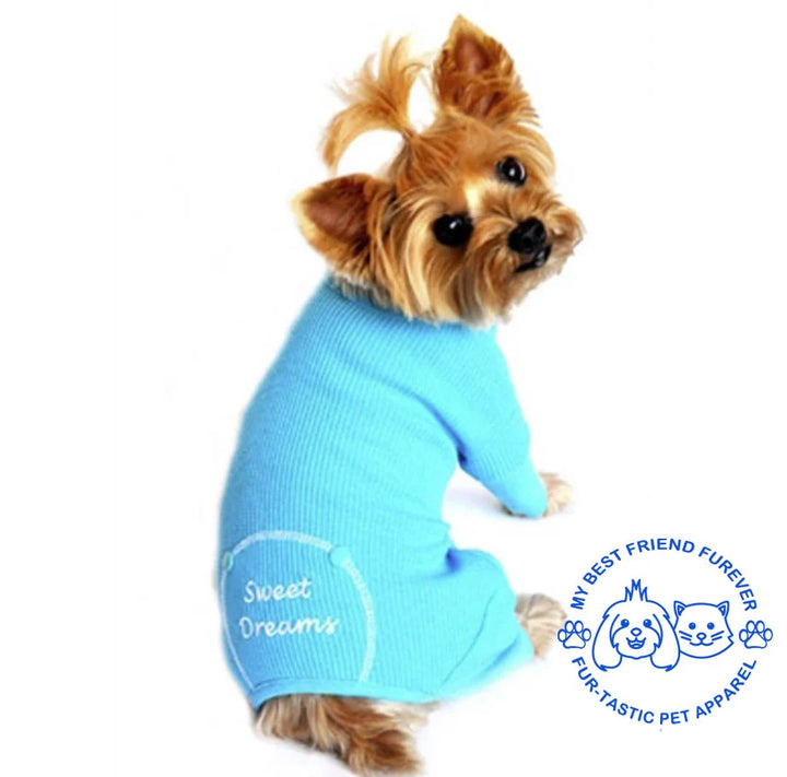 Sweet Dreams Embroidered Dog Pajamas - Stylish Pet Sleepwear in Various Colors with Open Tail End - My Best Friend Furever