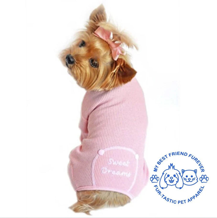 Sweet Dreams Embroidered Dog Pajamas - Stylish Pet Sleepwear in Various Colors with Open Tail End - My Best Friend Furever