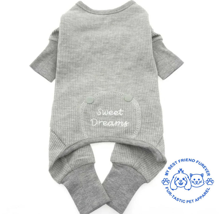 Sweet Dreams Embroidered Dog Pajamas - Stylish Pet Sleepwear in Various Colors with Open Tail End - My Best Friend Furever
