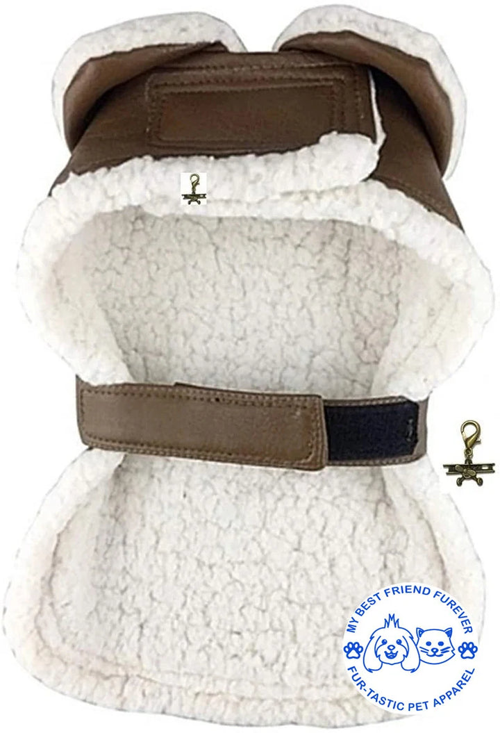 Classic Bomber and Flight Harness Coats for Dogs - Faux Leather with Shearling Lining & Matching Leash - My Best Friend Furever