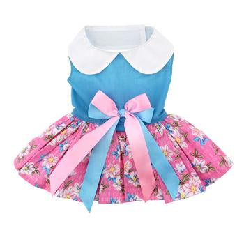 Pink and Blue Plumeria Floral Dog Dress - My Best Friend Furever