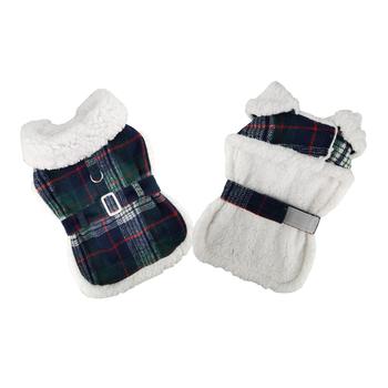 Sherpa Lined Dog Harness Coat - Designer Classic with Warm Fleece Collar & Leash - High-Quality Cotton/Polyblend Outer - My Best Friend Furever