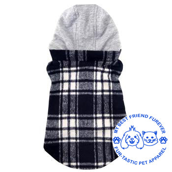 Plaid Weekender Dog Sweatshirt Hoodie - Quilted, Reflective & Jersey-Lined Puffer with Zip-Off Hood - Stylish Pet Outerwear - My Best Friend Furever