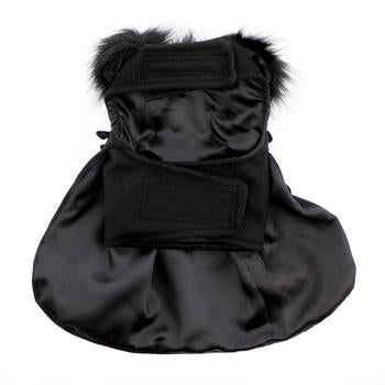 Wool Dog Coat with Faux Fur Collar - Harness Style with Black Fur Trim and Accent Buttons - Elegant Pet Outerwear - My Best Friend Furever