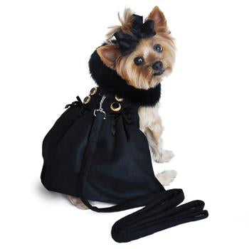 Wool Dog Coat with Faux Fur Collar - Harness Style with Black Fur Trim and Accent Buttons - Elegant Pet Outerwear - My Best Friend Furever