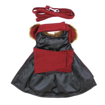 Wool Dog Coat with Faux Fur Collar - Harness Style with Black Fur Trim and Accent Buttons - Elegant Pet Outerwear - My Best Friend Furever