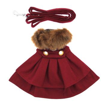 Wool Dog Coat with Faux Fur Collar - Harness Style with Black Fur Trim and Accent Buttons - Elegant Pet Outerwear - My Best Friend Furever