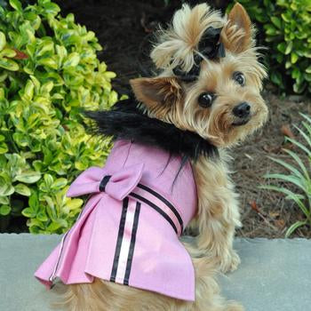 Wool Dog Coat with Faux Fur Collar - Harness Style with Black Fur Trim and Accent Buttons - Elegant Pet Outerwear - My Best Friend Furever