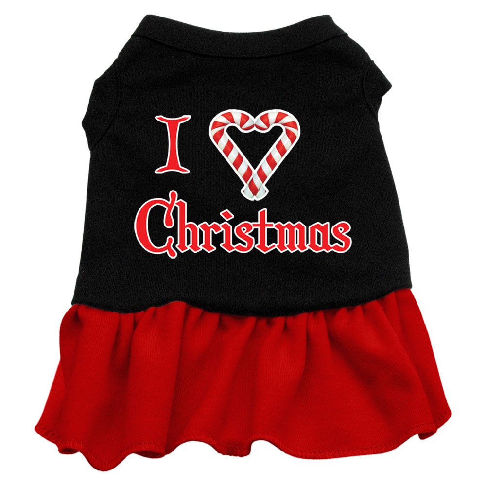 Funny Christmas Dog & Cat dress- I Heart Christmas' with Candy Cane Heart - Adorable Holiday Pet Apparel - My Best Friend Furever