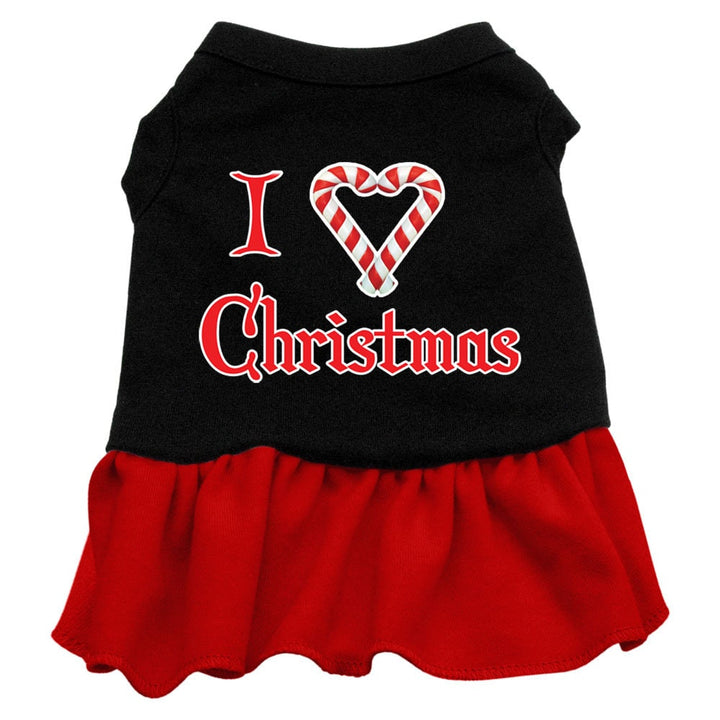 Funny Christmas Dog & Cat dress- I Heart Christmas' with Candy Cane Heart - Adorable Holiday Pet Apparel - My Best Friend Furever