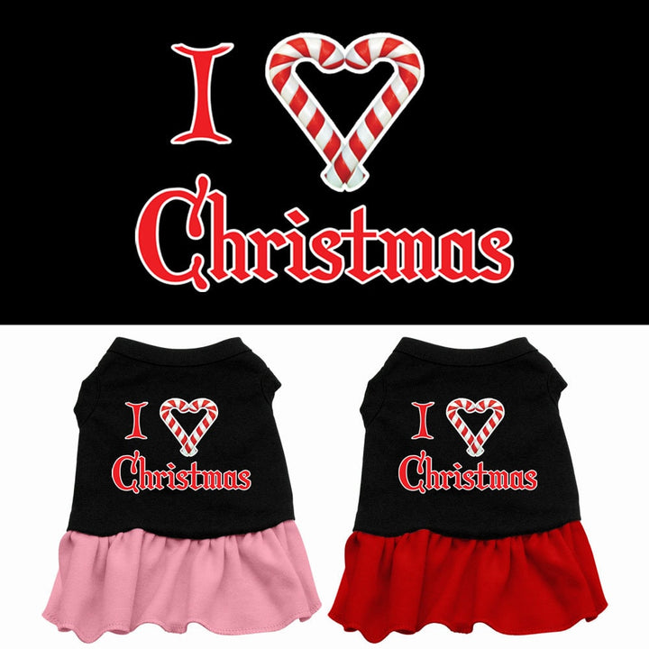 Funny Christmas Dog & Cat dress- I Heart Christmas' with Candy Cane Heart - Adorable Holiday Pet Apparel - My Best Friend Furever